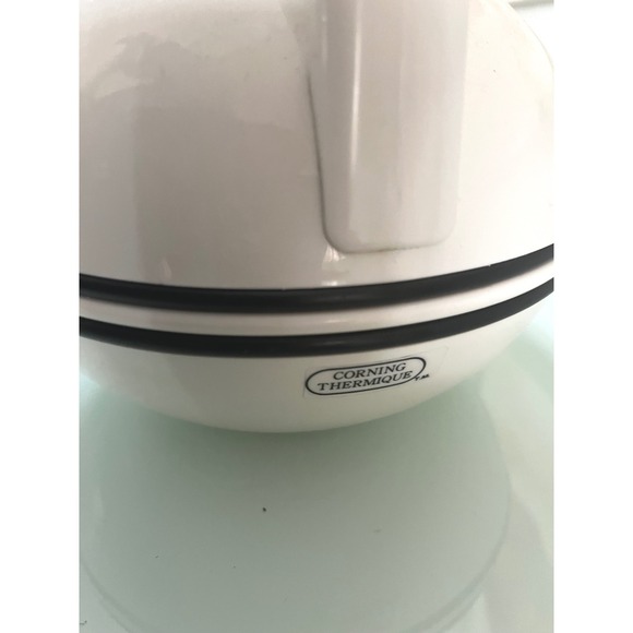 Vintage MCM Corning Thermique Thermal Carafe White Black Ribbed Pitcher - Picture 8 of 9